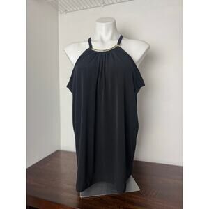 INC Black Halter with Gold Metal Detailed Neckline 1X NWT